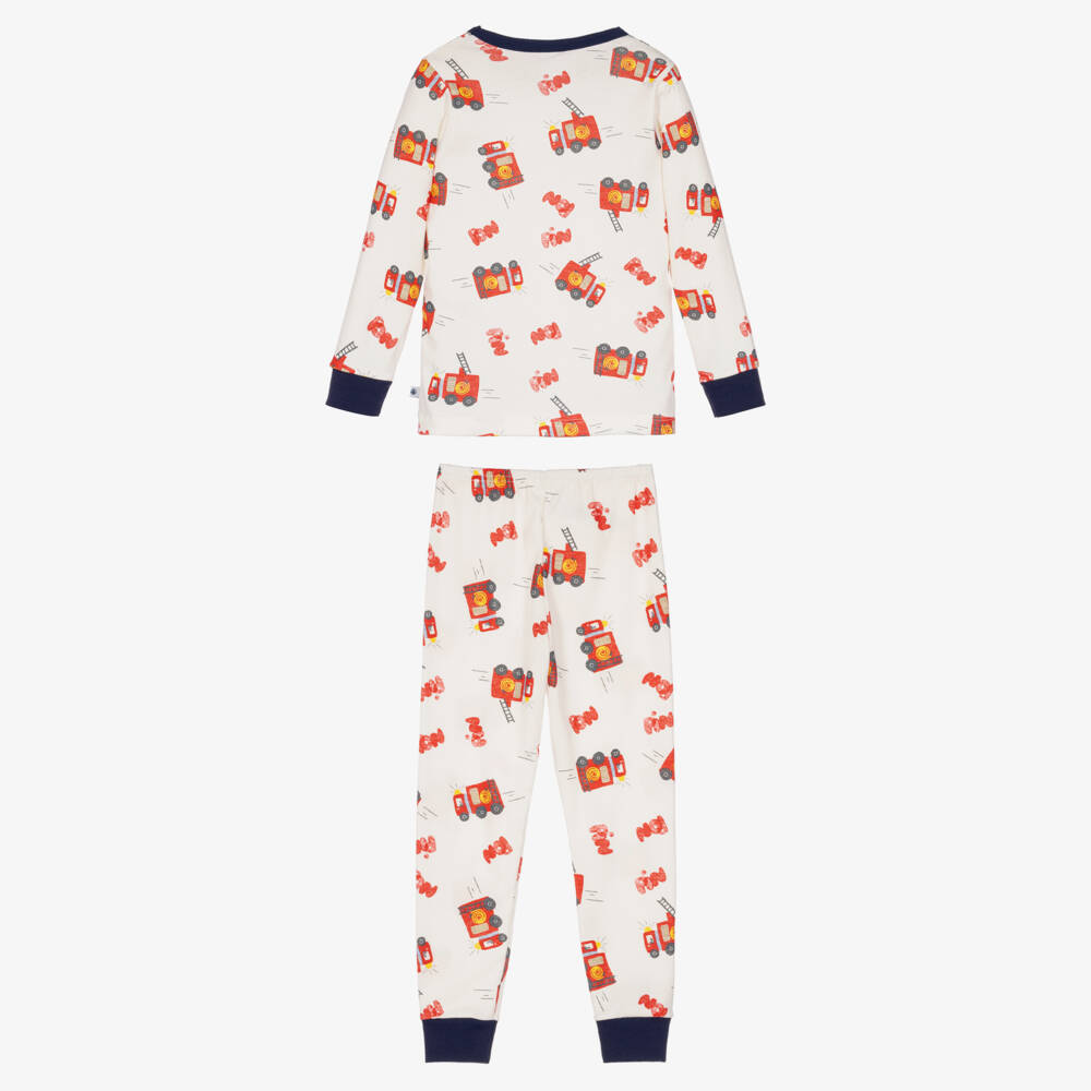 Petit Bateau-Boys Ivory & Red Fire Engine Print Pyjamas with Mask | Childrensalon