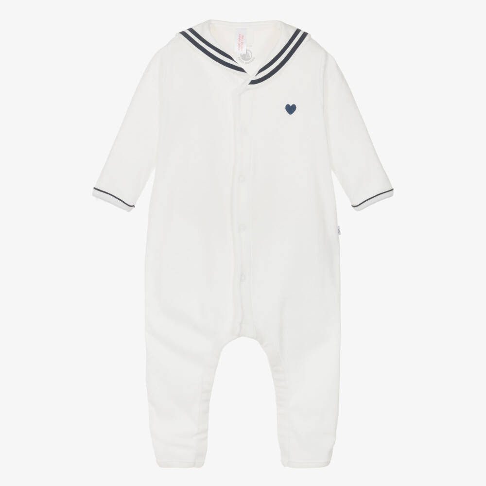Petit Bateau-Boys Ivory Sailor Collar Cotton Babysuit | Childrensalon