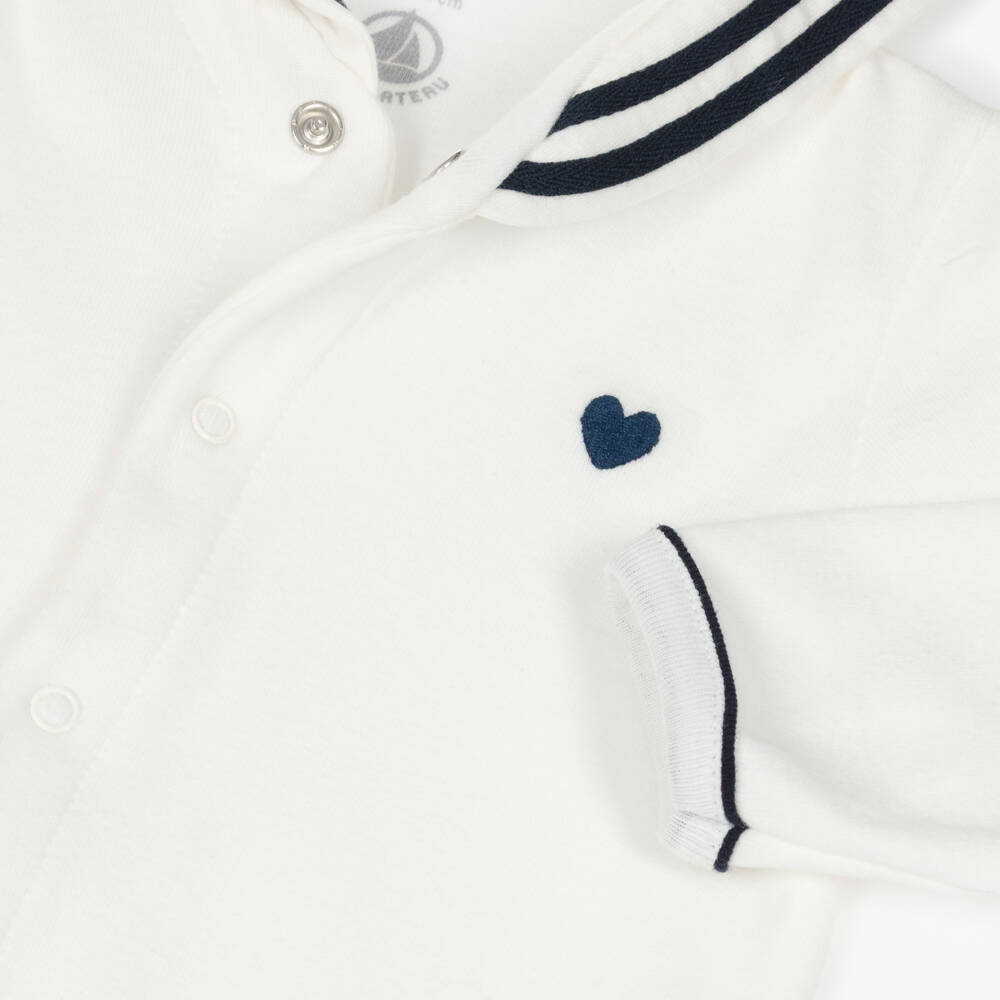 Petit Bateau-Boys Ivory Sailor Collar Cotton Babysuit | Childrensalon