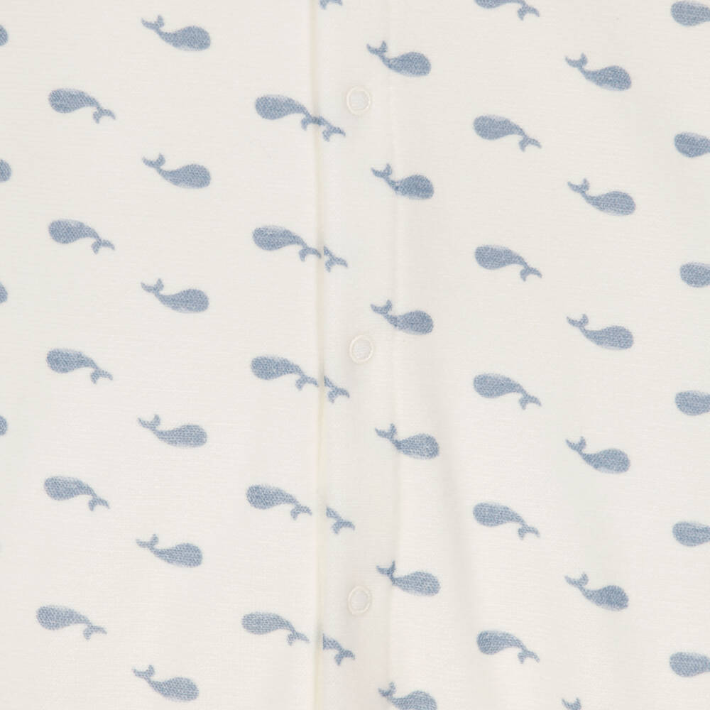 Petit Bateau-Boys Ivory Velour Whale Print Babygrow | Childrensalon