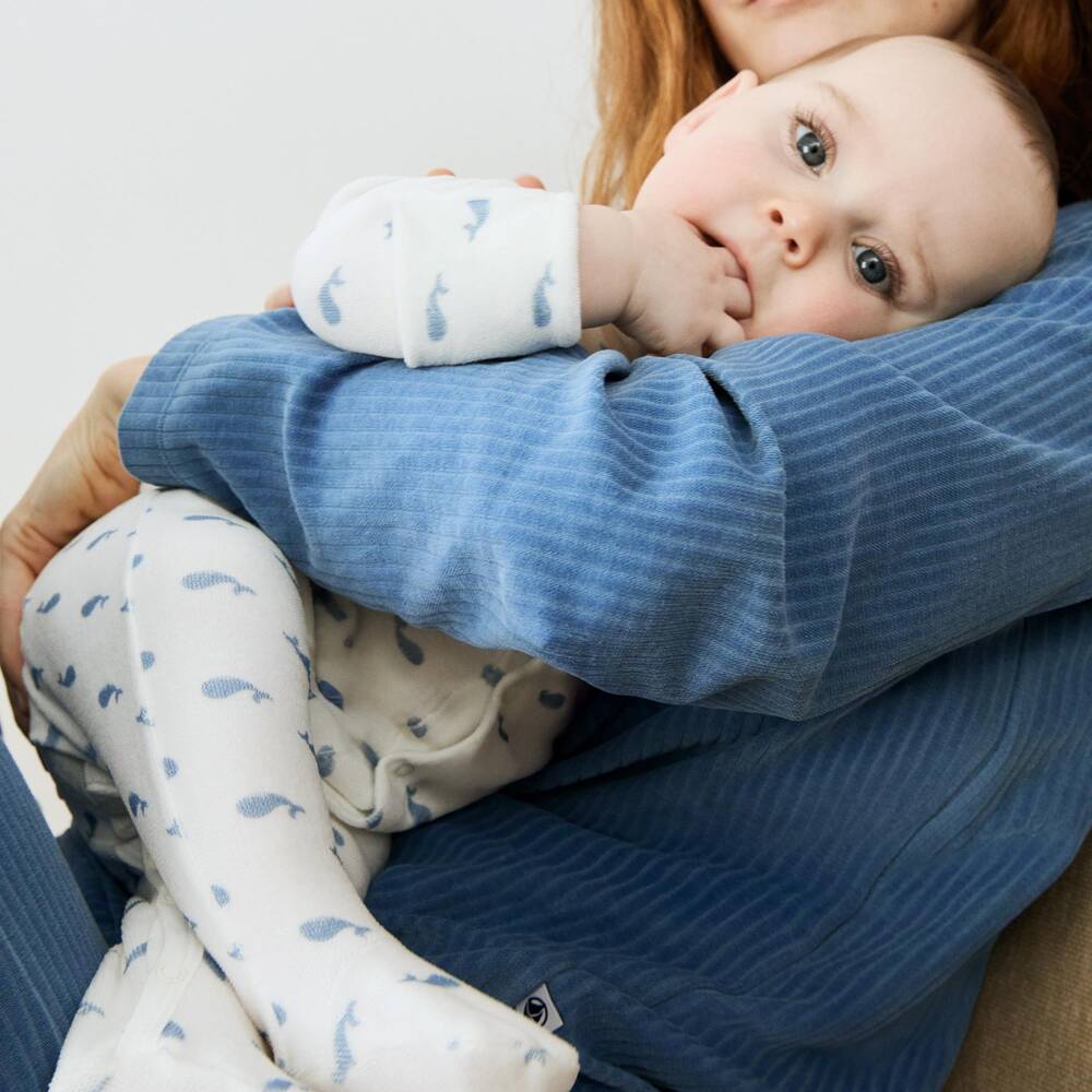 Petit Bateau-Boys Ivory Velour Whale Print Babygrow | Childrensalon