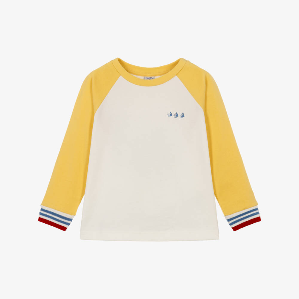 Petit Bateau-Boys Ivory & Yellow Colourblock Top in Organic Cotton | Childrensalon