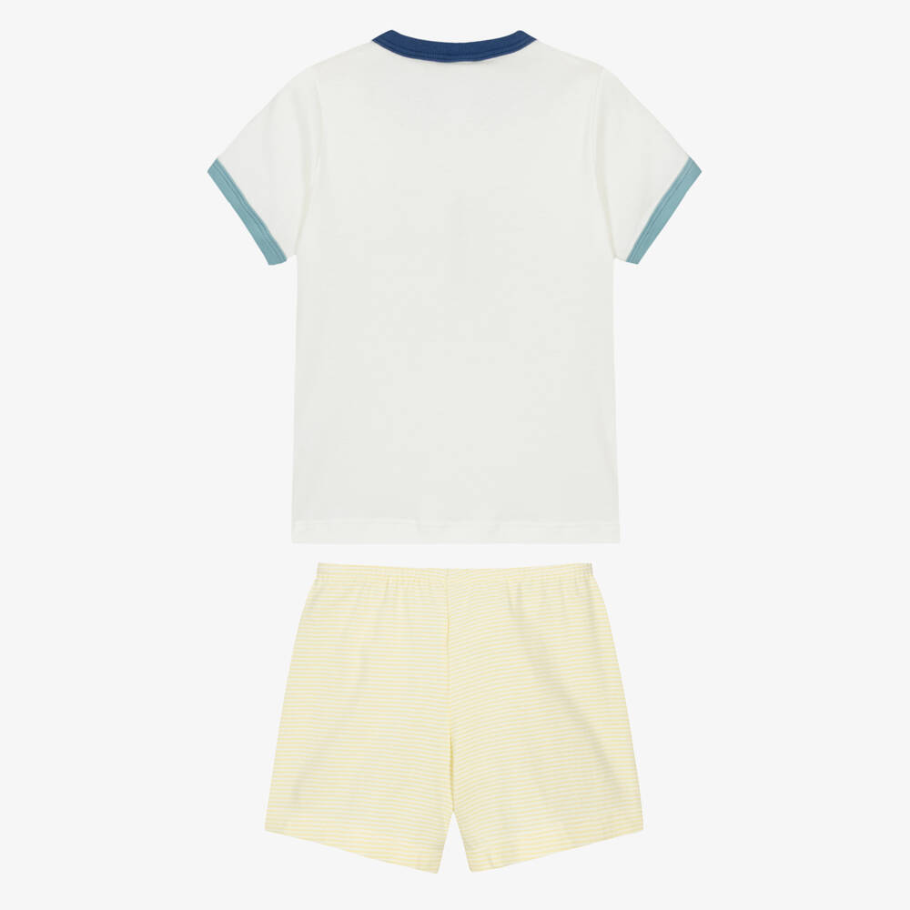 Petit Bateau-Boys Ivory & Yellow Cotton Short Pyjama with Ocean Print | Childrensalon