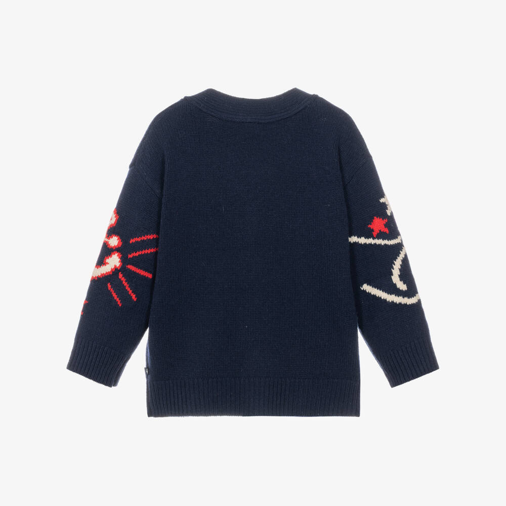 Petit Bateau-Boys Navy Blue Cardigan with Nautical Motifs | Childrensalon