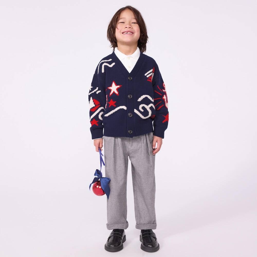 Petit Bateau-Boys Navy Blue Cardigan with Nautical Motifs | Childrensalon