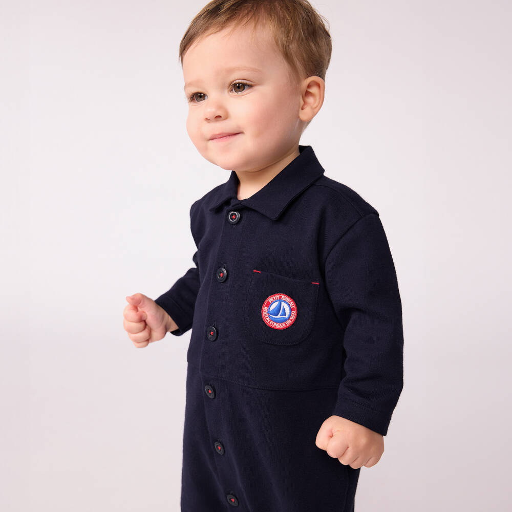 Petit Bateau-Boys Navy Blue Cotton Jersey Jumpsuit | Childrensalon