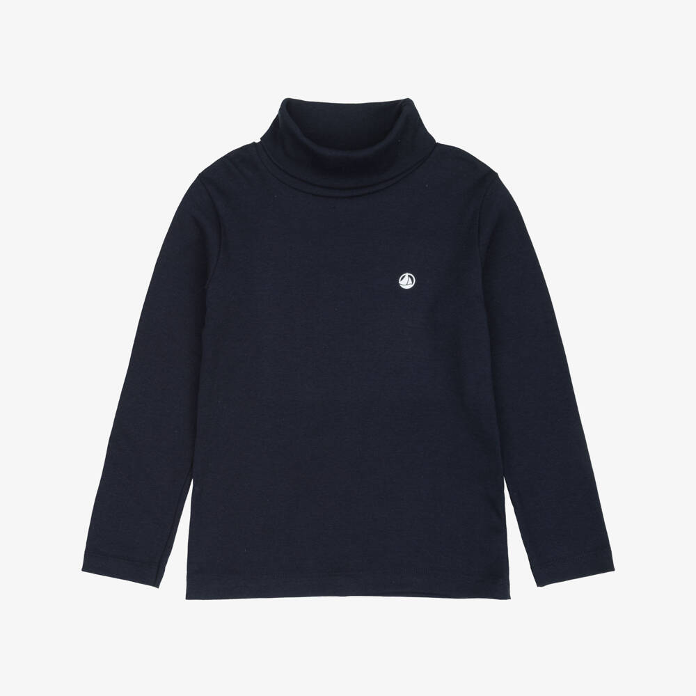 Petit Bateau-Boys Navy Blue Cotton Roll Neck Top | Childrensalon