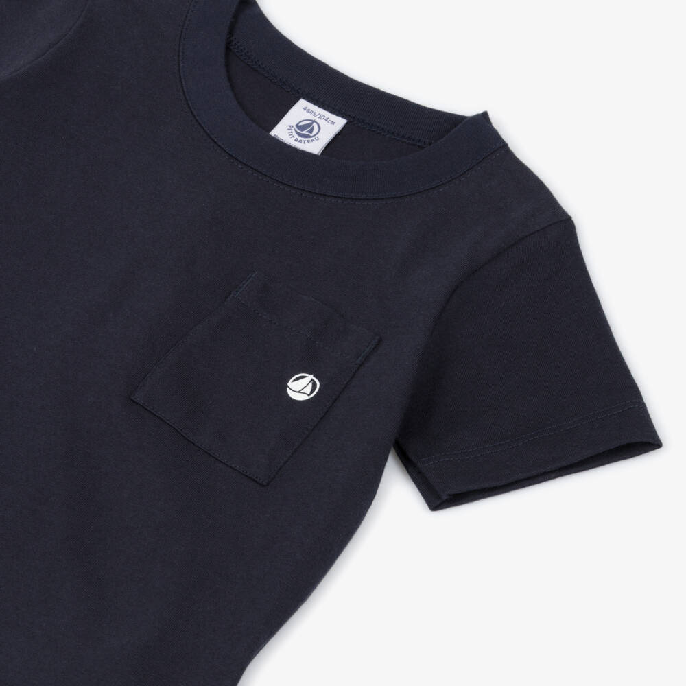 Petit Bateau-Футболка синяя из хлопка с карманом для мальчиков | Childrensalon