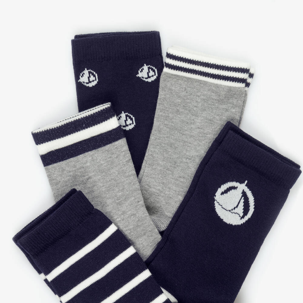 Petit Bateau-Boys Navy Blue & Grey Ankle Socks (5 Pack) | Childrensalon