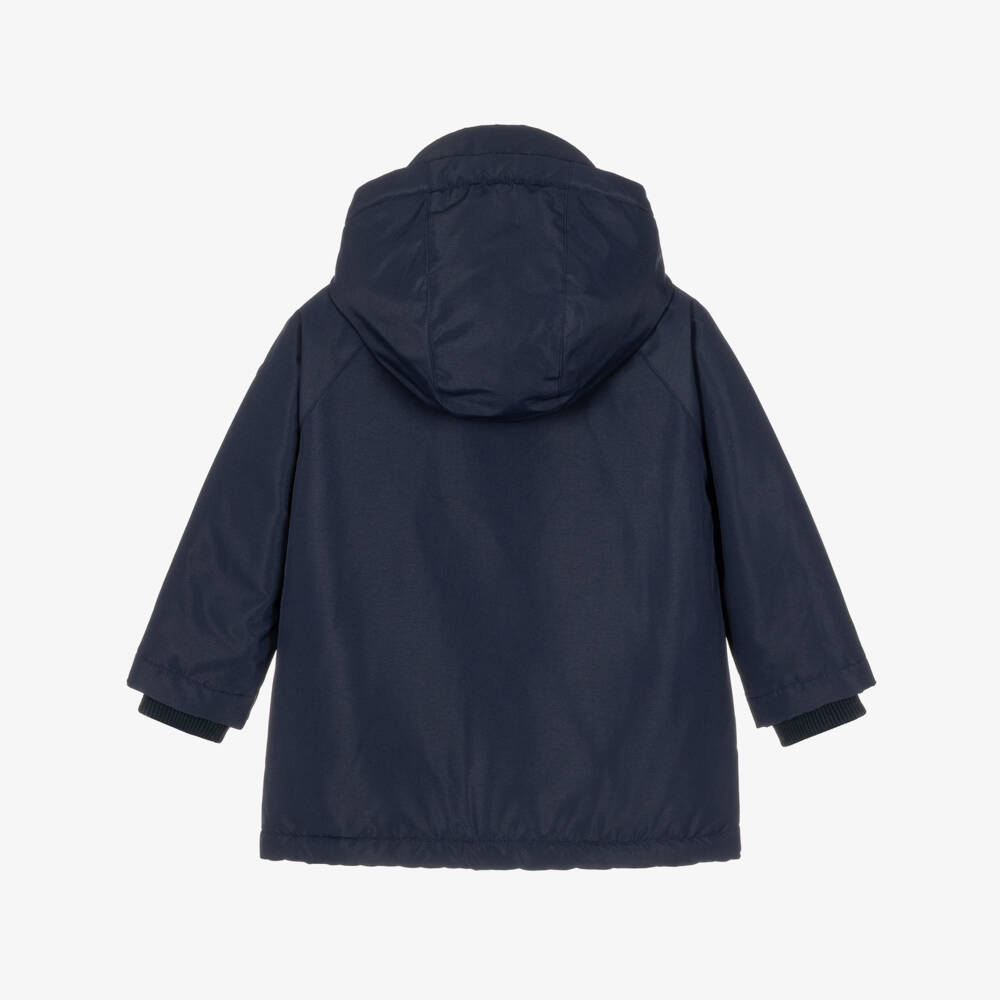 Petit Bateau-Boys Navy Blue Hooded Parka Coat with Fleece Lining | Childrensalon