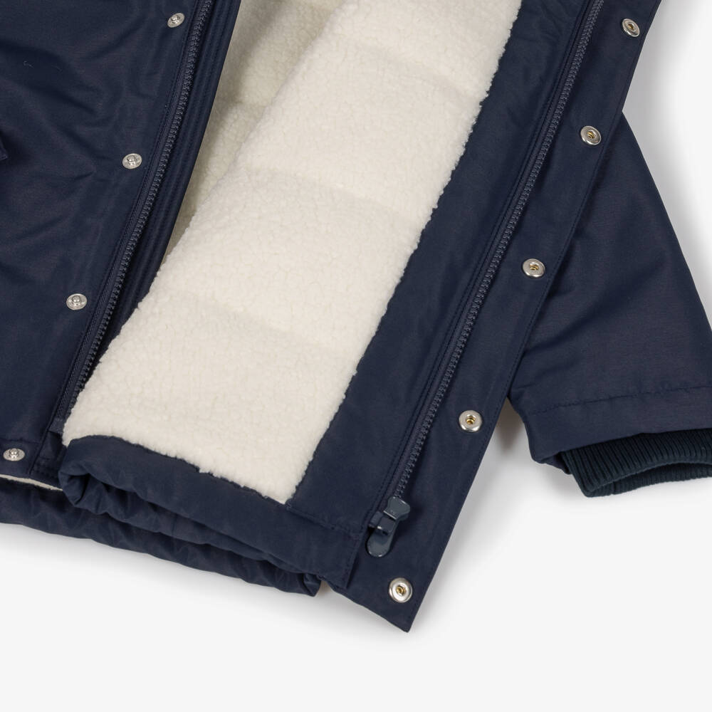 Petit Bateau-Boys Navy Blue Hooded Parka Coat with Fleece Lining | Childrensalon