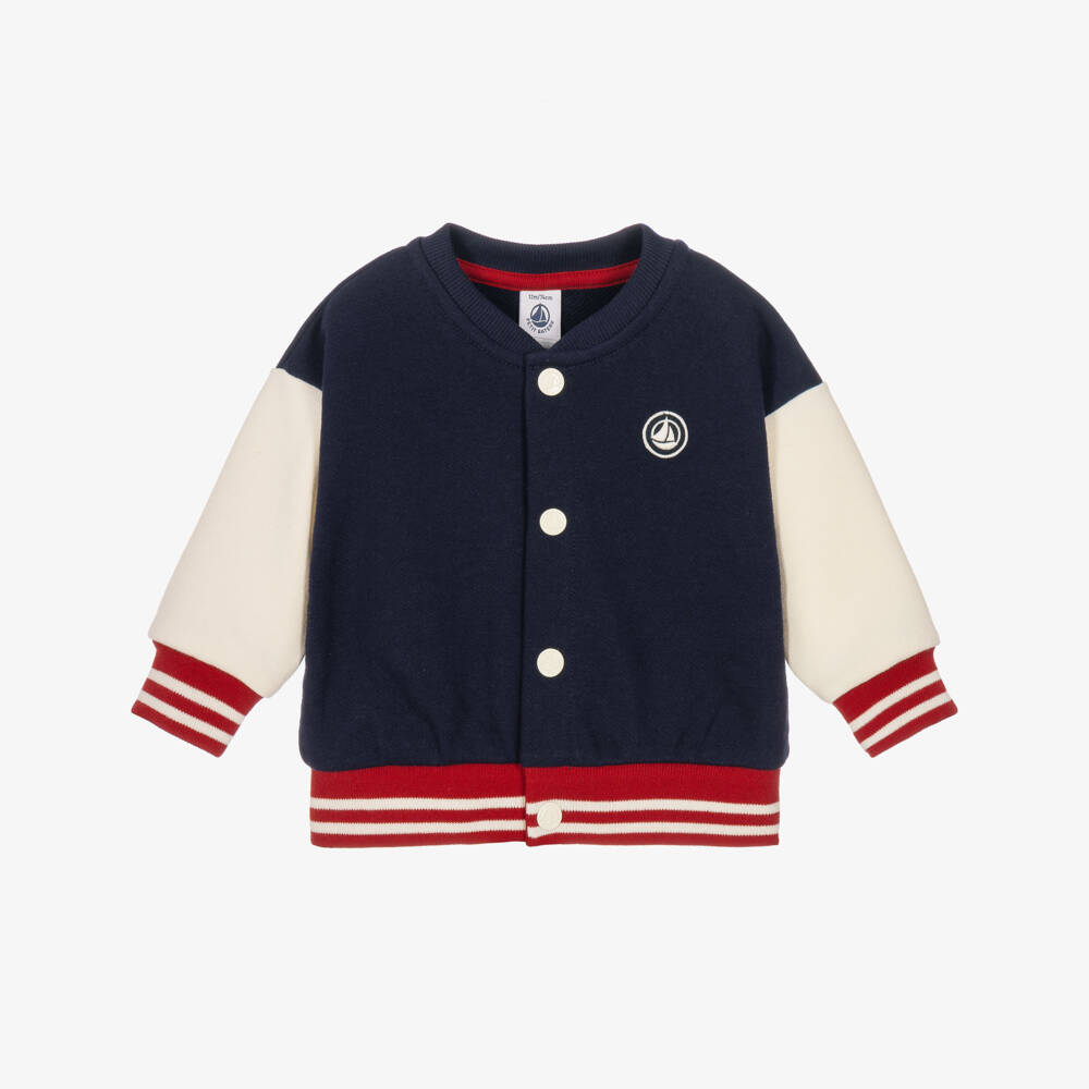 Petit Bateau-Boys Navy Blue & Ivory Bomber Jacket | Childrensalon
