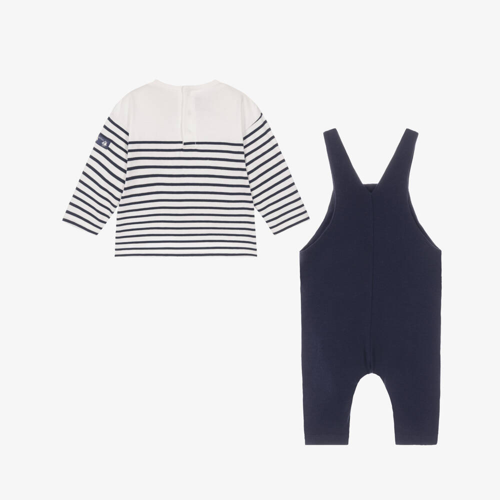 Petit Bateau-Boys Navy Blue Organic Cotton Dungaree Set | Childrensalon