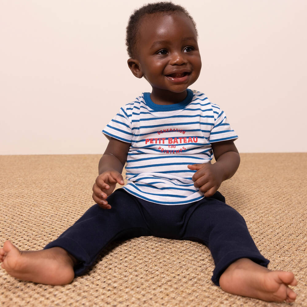 Petit Bateau-Boys Navy Blue Organic Cotton Joggers | Childrensalon