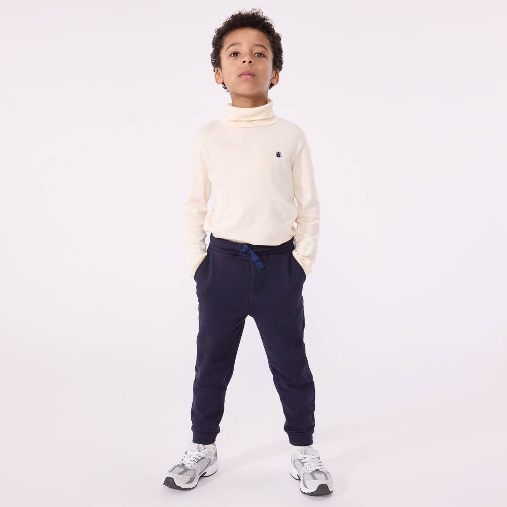 Petit Bateau-Boys Navy Blue Organic Cotton Joggers | Childrensalon