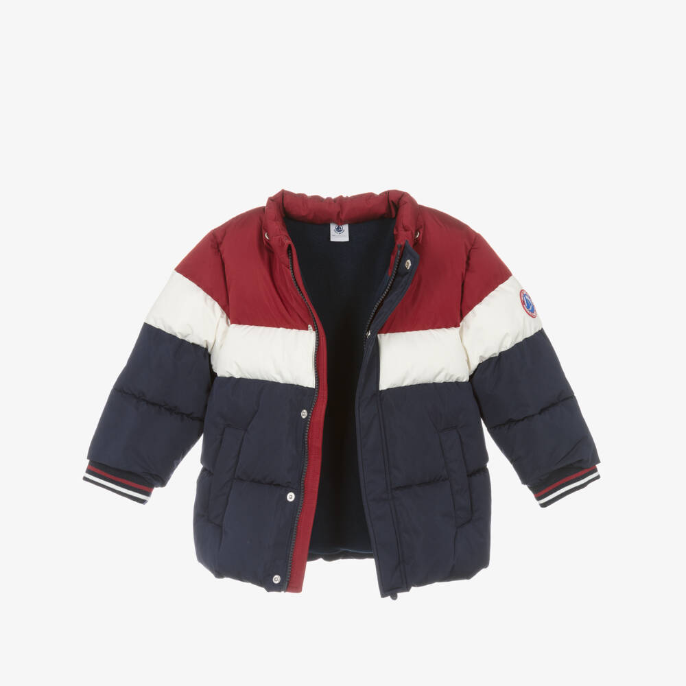 Petit Bateau-Boys Navy Blue & Red Colourblock Puffer Jacket | Childrensalon