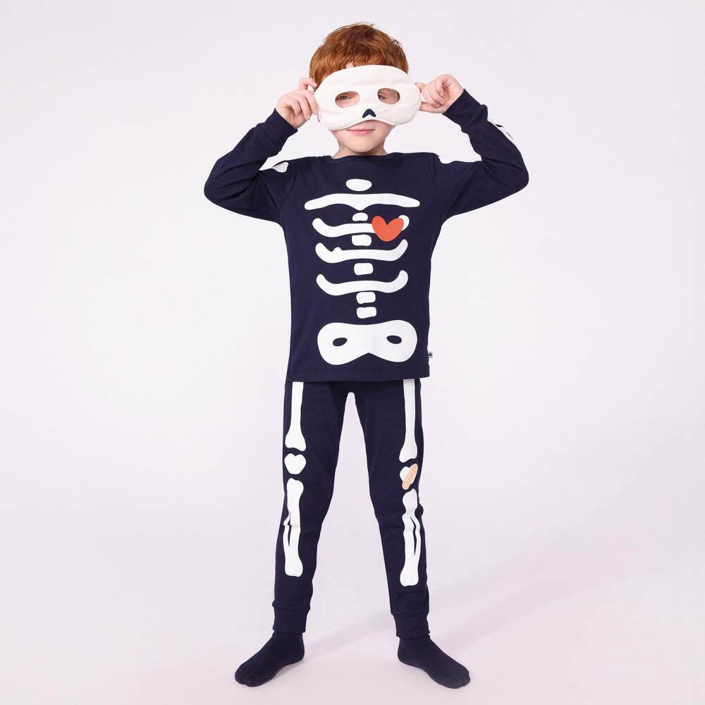Petit Bateau-بيجاما بطبعة هيكل عظمي مع قناع لون كحلي للأولاد | Childrensalon