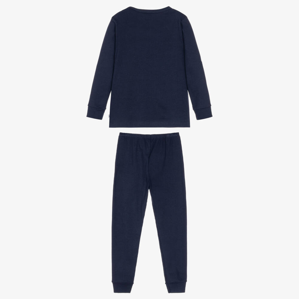 Petit Bateau-Boys Navy Blue Skeleton Print Pyjamas with Mask | Childrensalon