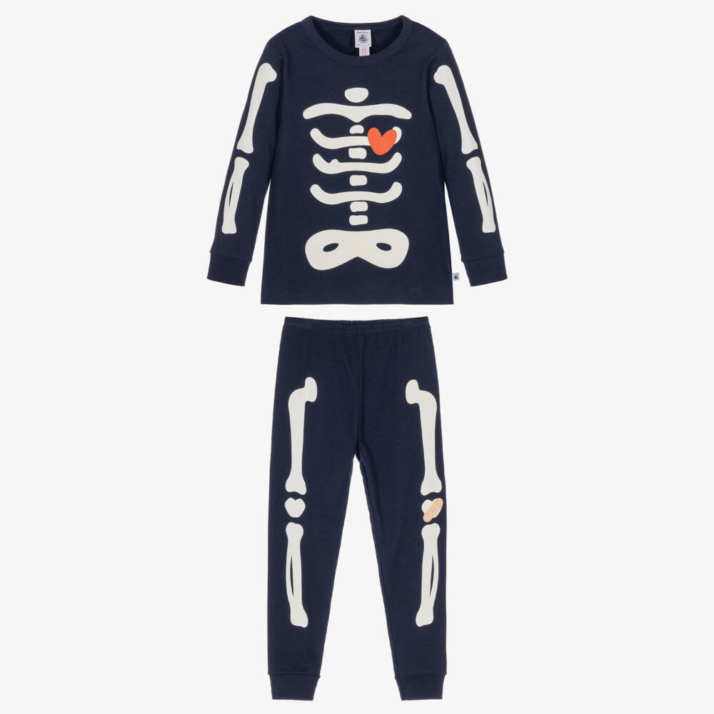 Petit Bateau-Boys Navy Blue Skeleton Print Pyjamas with Mask | Childrensalon