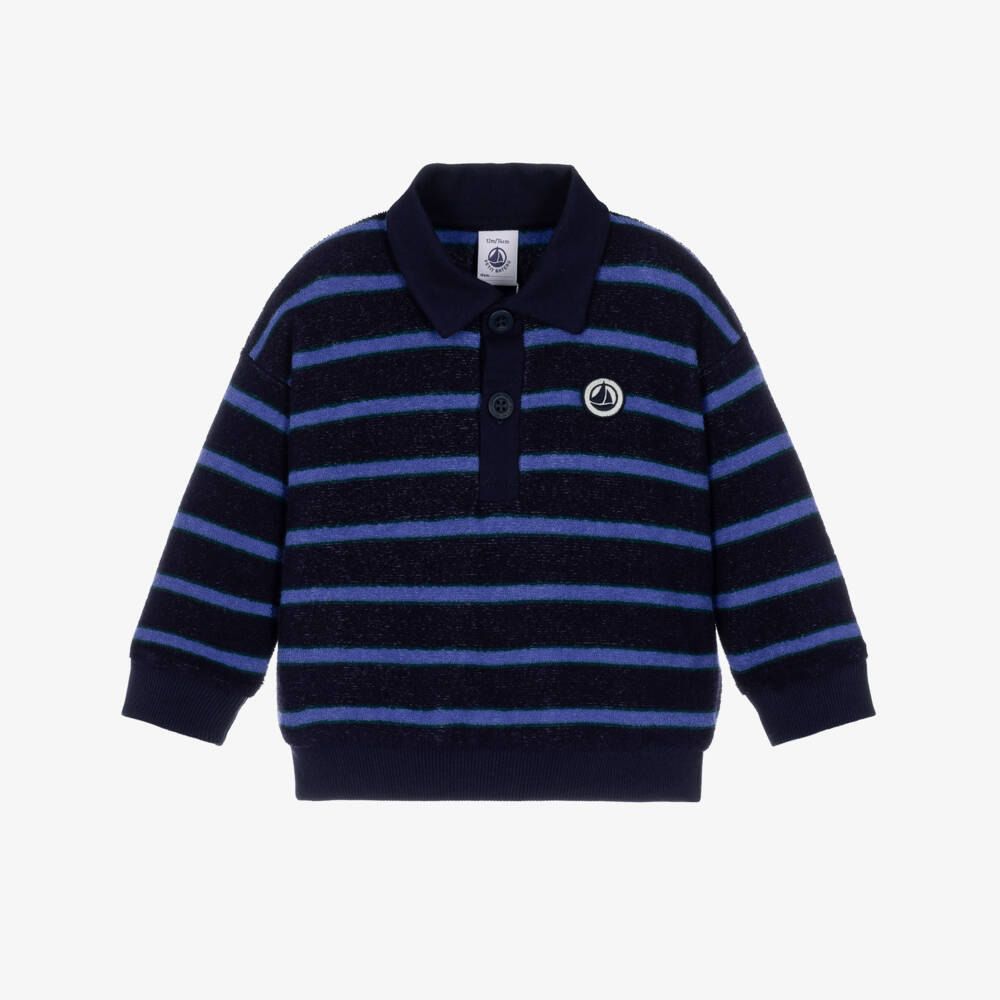 Petit Bateau-Boys Navy Blue Stripe Polo Sweatshirt | Childrensalon