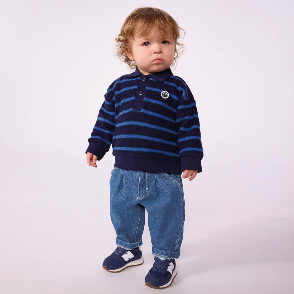 Petit Bateau-Boys Navy Blue Stripe Polo Sweatshirt | Childrensalon