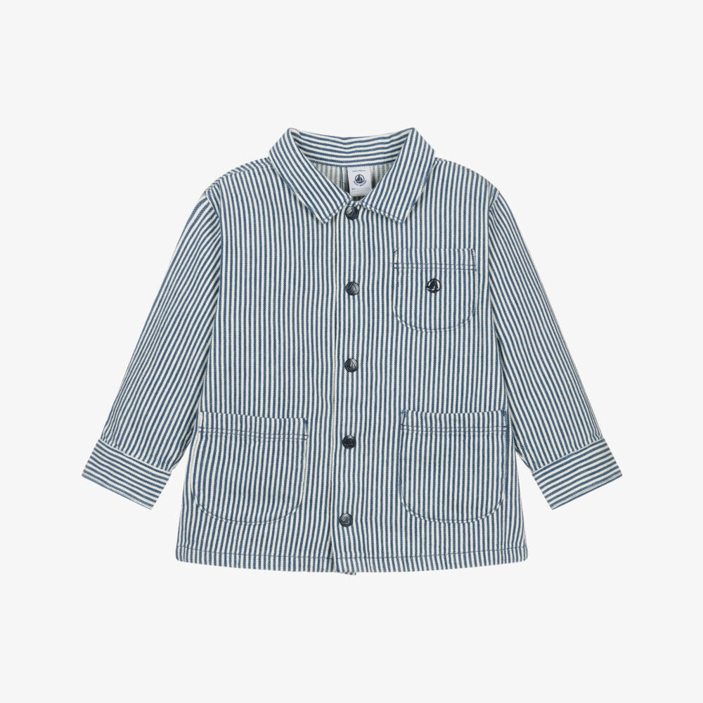 Petit Bateau-Boys Navy Blue Striped Organic Cotton Jacket | Childrensalon