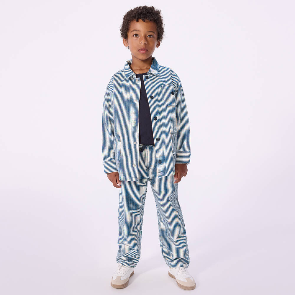 Petit Bateau-بنطلون قطن عضوي مقلم لون كحلي للأولاد | Childrensalon