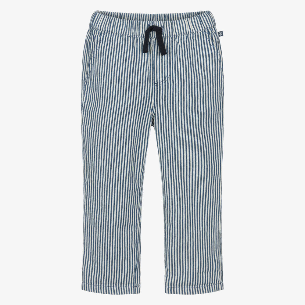 Petit Bateau-Синие брюки в полоску из органического хлопка для мальчиков | Childrensalon