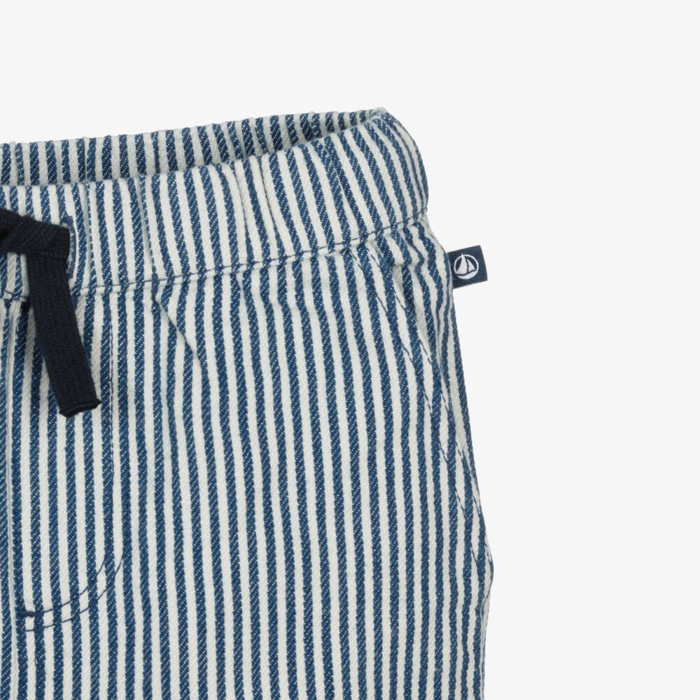 Petit Bateau-Boys Navy Blue Striped Organic Cotton Trousers | Childrensalon