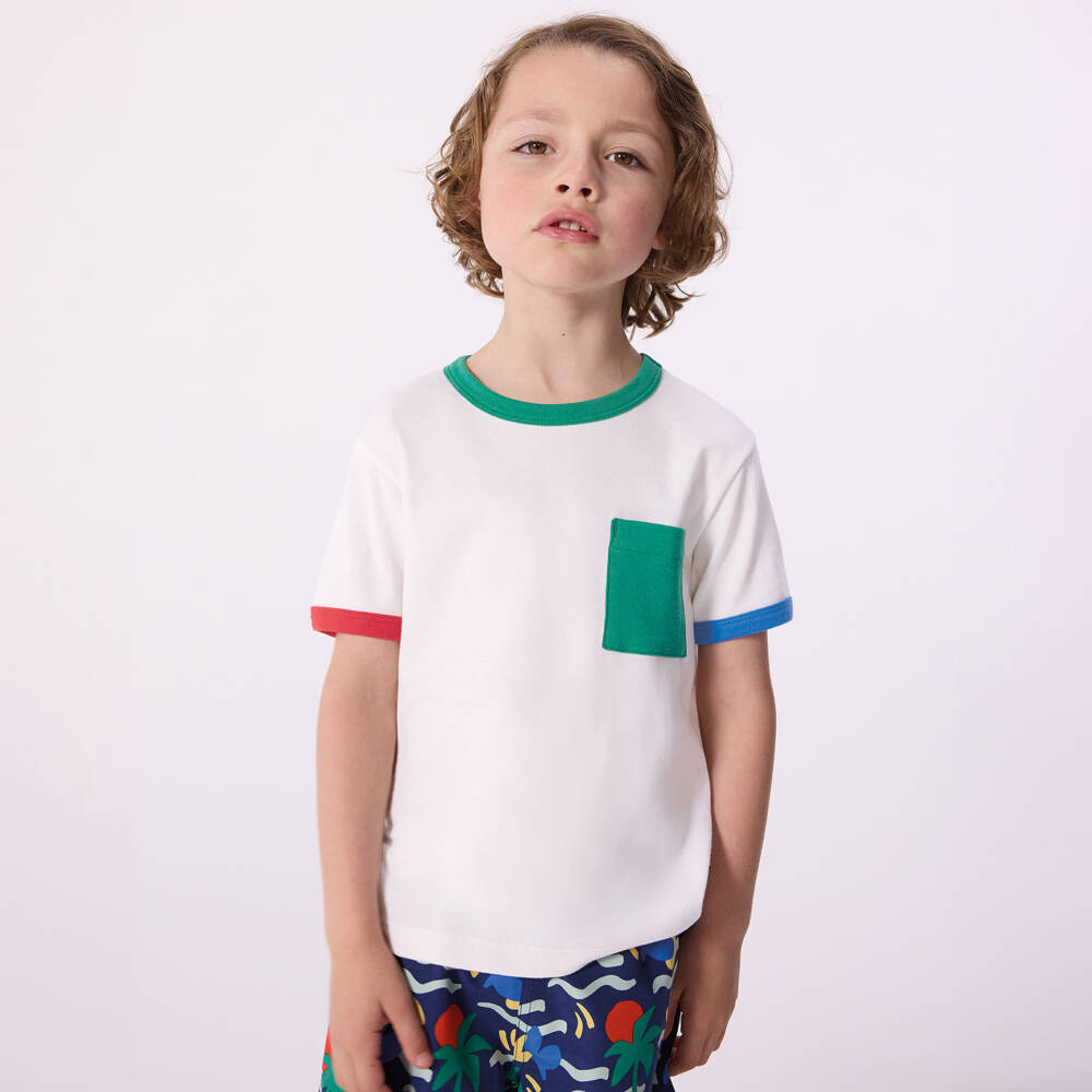 Petit Bateau-Boys Navy Blue Swim Shorts with Palm Tree Print | Childrensalon