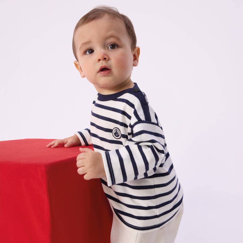 Petit Bateau-Футболка сине-белая в бретонскую полоску для мальчиков | Childrensalon