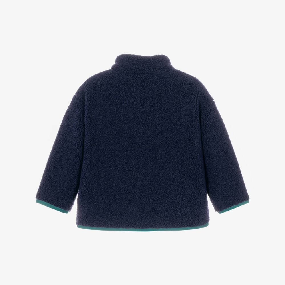 Petit Bateau-Boys Navy Sherpa Jacket with Yellow Pockets | Childrensalon