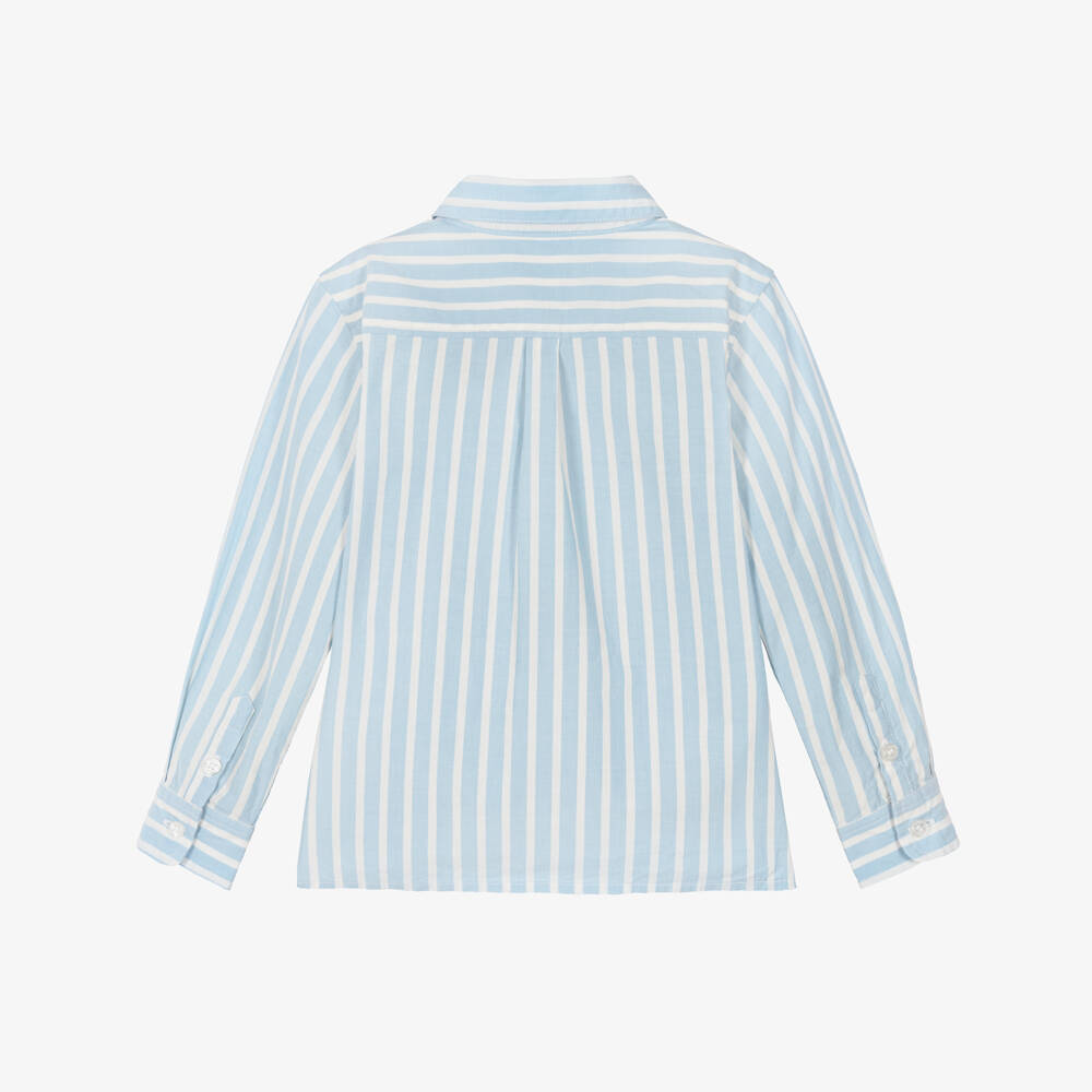 Petit Bateau-قميص بأكمام طويلة قطن مقلم لون أزرق فاتح للأولاد | Childrensalon