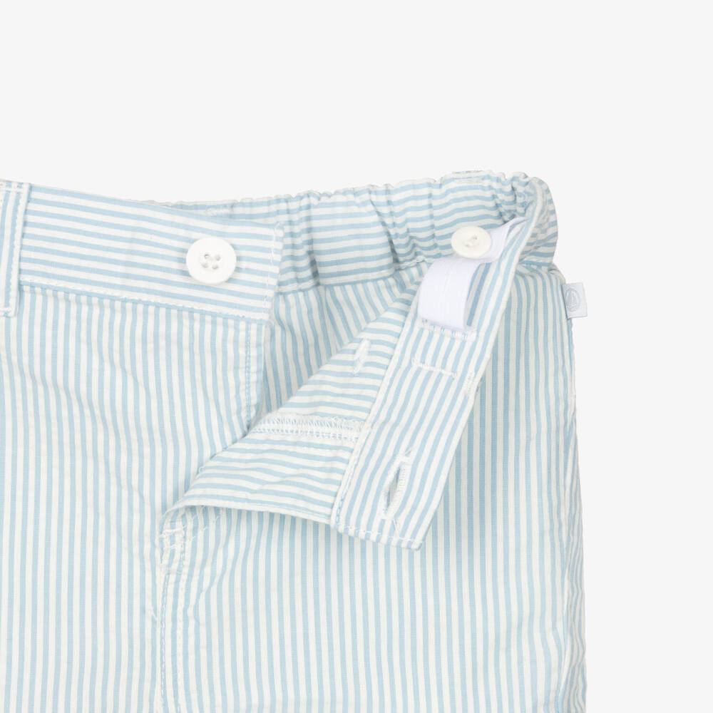 Petit Bateau-Boys Pale Blue & White Striped Seersucker Shorts | Childrensalon