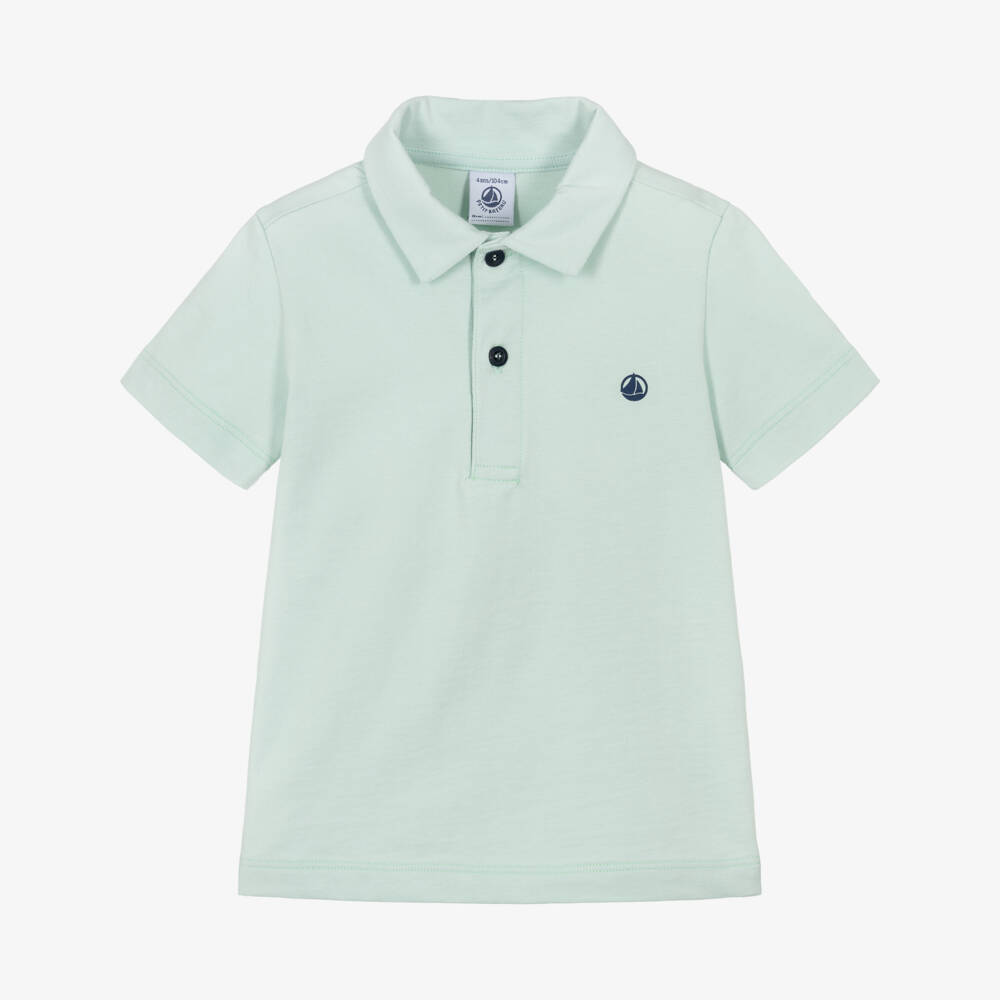Petit Bateau-Boys Pale Green Short Sleeve Cotton Polo Shirt | Childrensalon