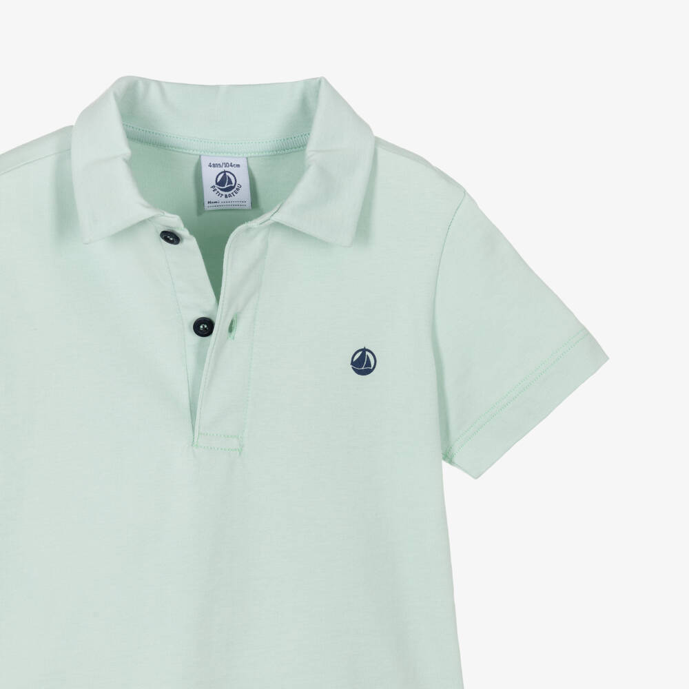 Petit Bateau-Boys Pale Green Short Sleeve Cotton Polo Shirt | Childrensalon