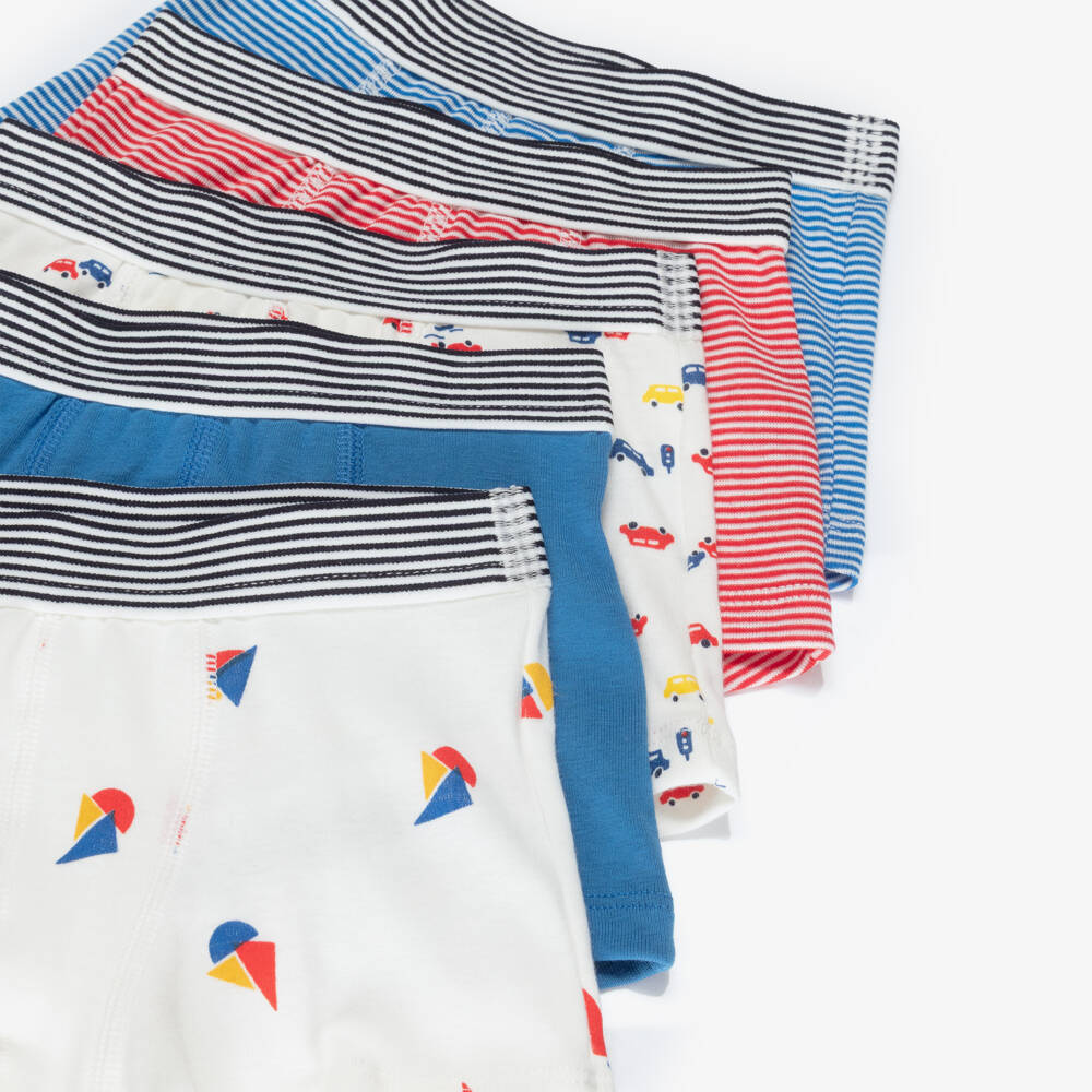 Petit Bateau-Boys Red & Blue Cotton Jersey Boxer Shorts (5 Pack) | Childrensalon