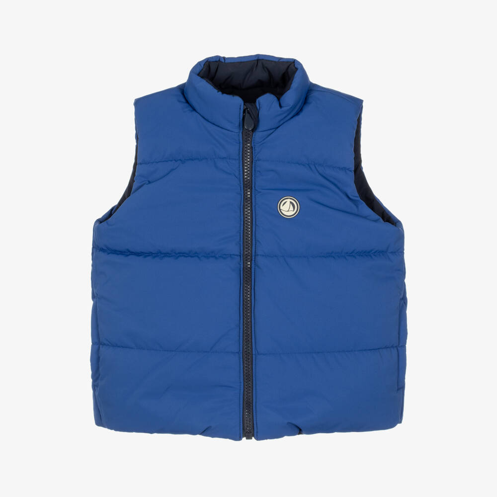 Petit Bateau-Boys Reversible Blue Puffer Gilet | Childrensalon