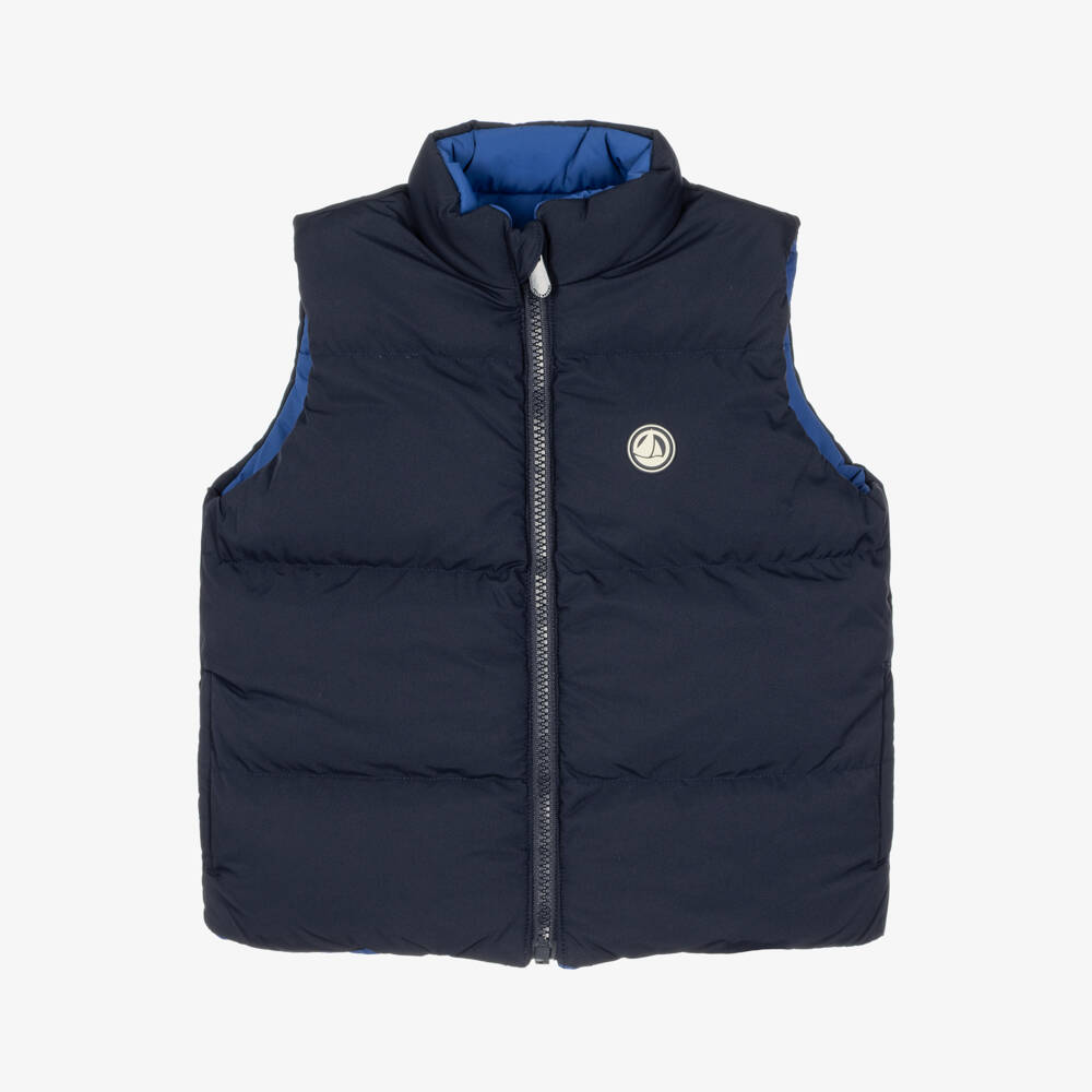 Petit Bateau-Boys Reversible Blue Puffer Gilet | Childrensalon