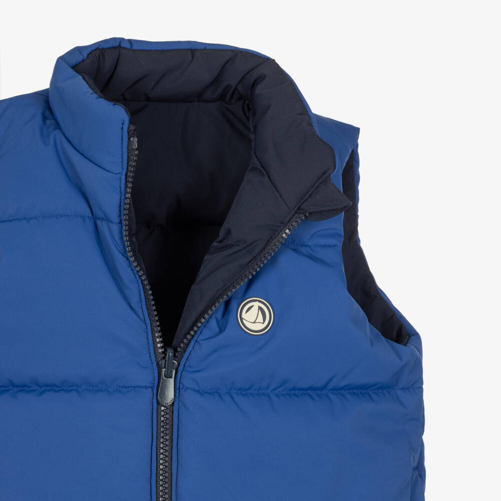 Petit Bateau-Boys Reversible Blue Puffer Gilet | Childrensalon