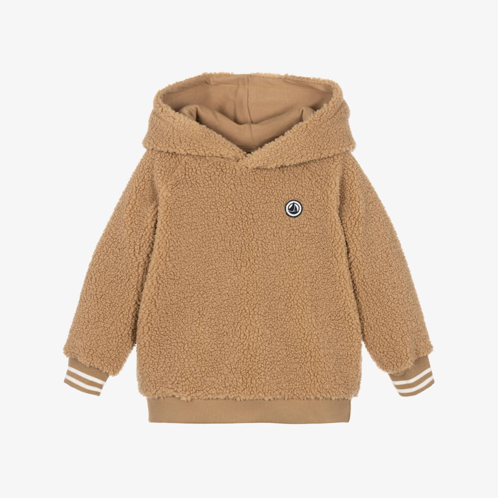 Petit Bateau-Boys Sand Beige Sherpa Hoodie | Childrensalon