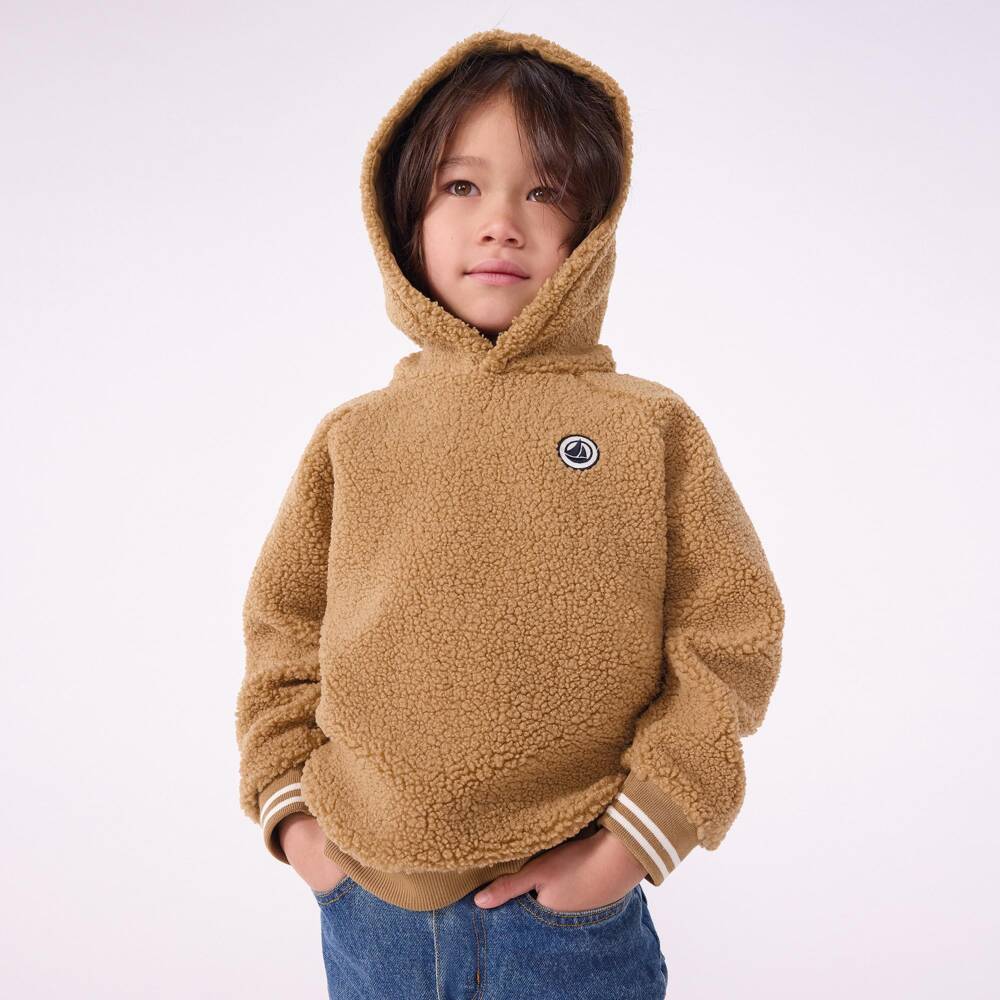 Petit Bateau-Boys Sand Beige Sherpa Hoodie | Childrensalon