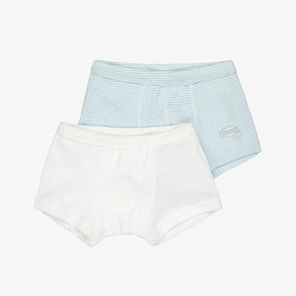 Petit Bateau-Boys White & Blue Striped Boxer Shorts (2 Pack) | Childrensalon