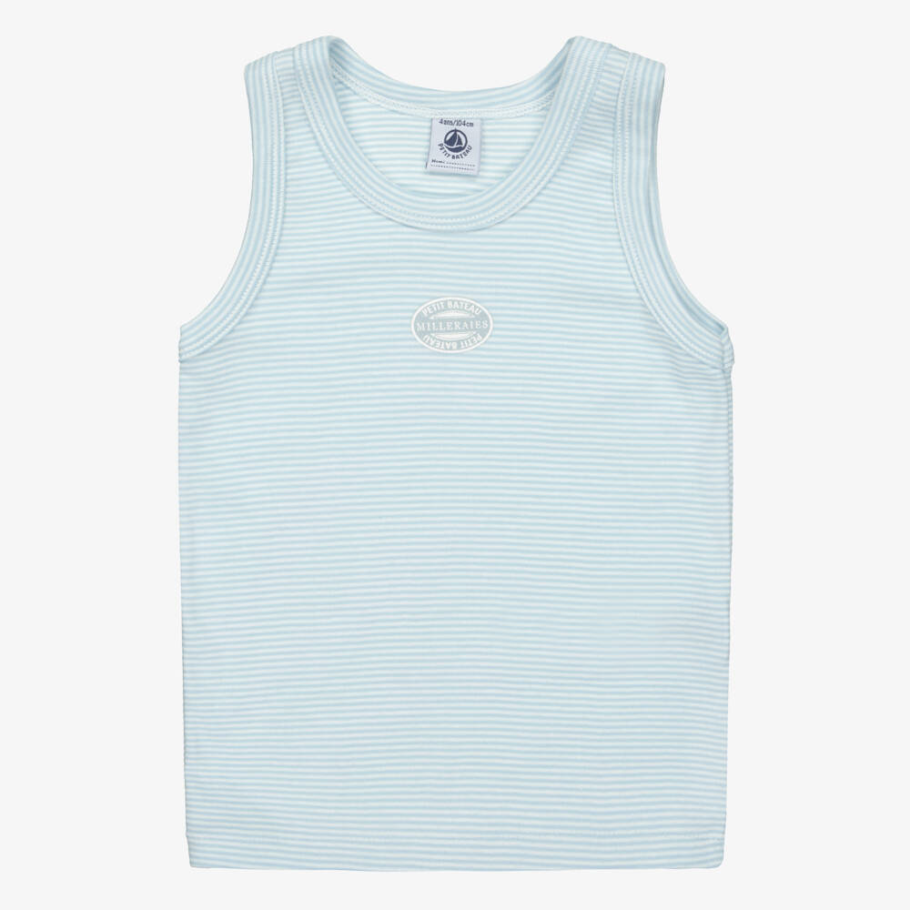 Petit Bateau-Boys White & Blue Striped Cotton Vests (2 Pack) | Childrensalon