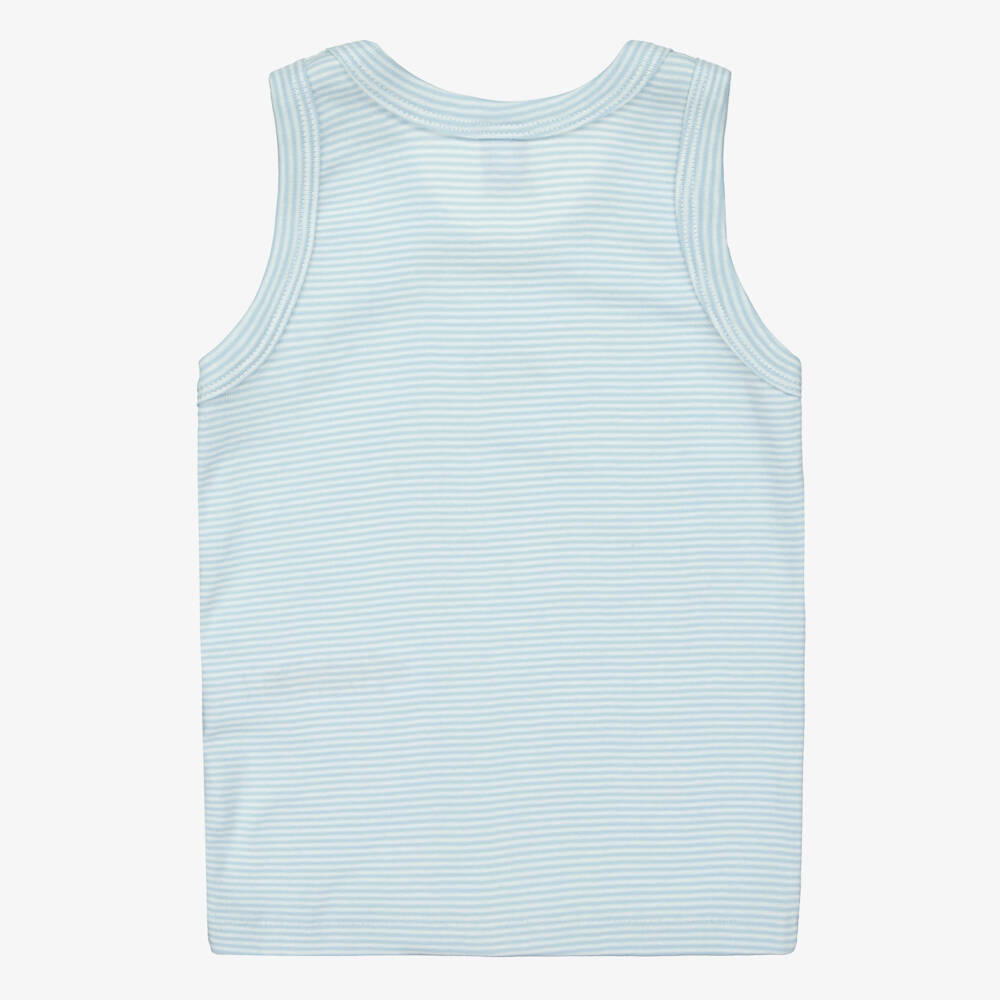Petit Bateau-Boys White & Blue Striped Cotton Vests (2 Pack) | Childrensalon