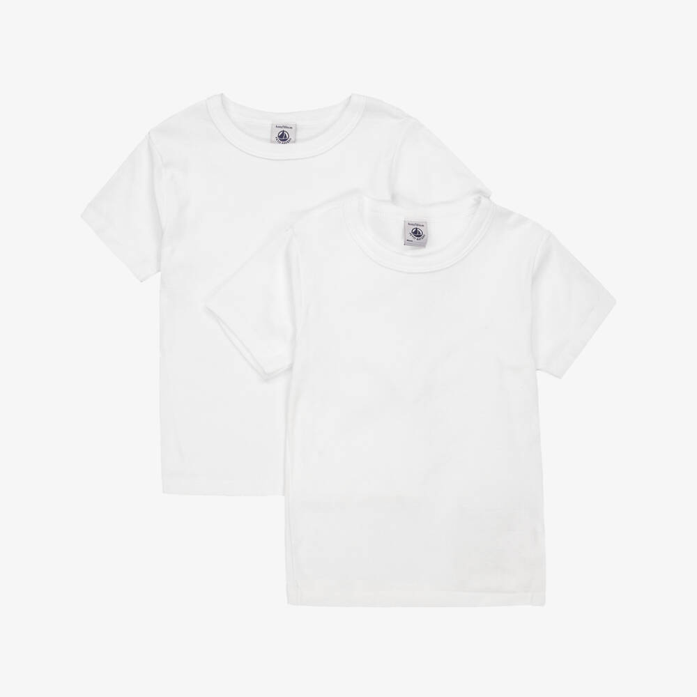 Petit Bateau-Boys White Cotton Short-Sleeved Vests (2 Pack) | Childrensalon