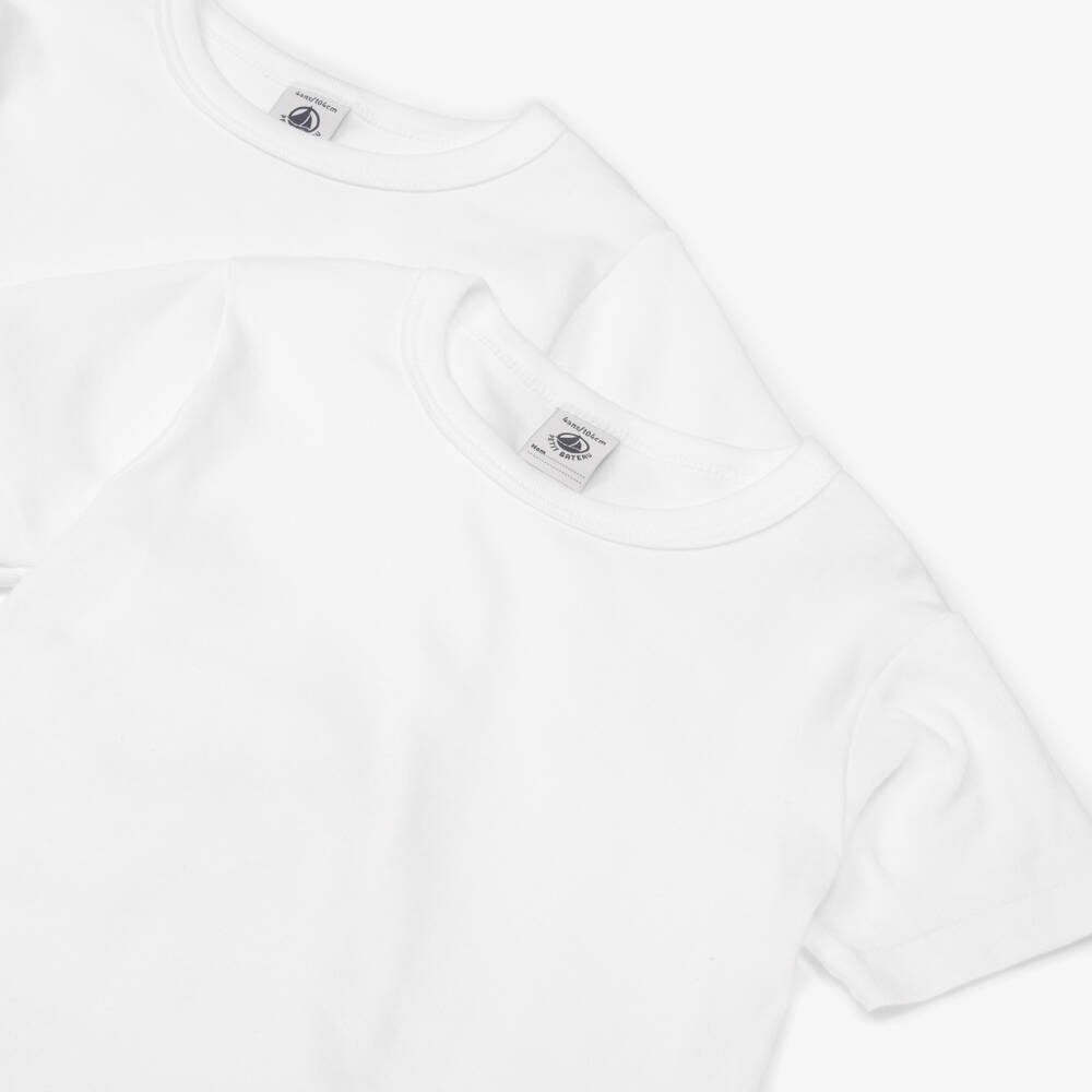 Petit Bateau-Boys White Cotton Short-Sleeved Vests (2 Pack) | Childrensalon