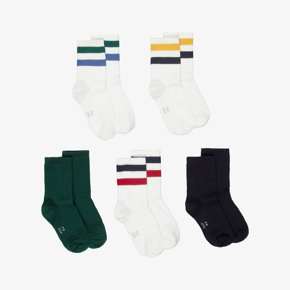 Petit Bateau-Boys White & Multicolour Ankle Socks (5 Pack) | Childrensalon
