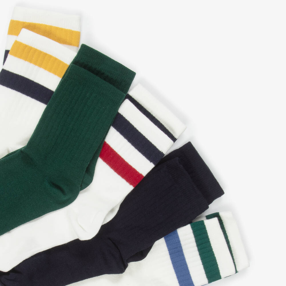 Petit Bateau-Boys White & Multicolour Ankle Socks (5 Pack) | Childrensalon