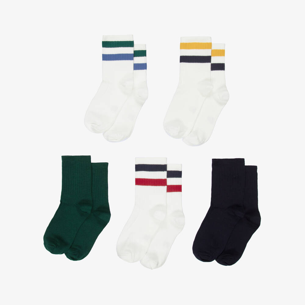 Petit Bateau-Boys White & Multicolour Ankle Socks (5 Pack) | Childrensalon